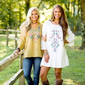 “Never Been Kissed” Embroidered Linen Shift Dress from Pink Lily Boutique